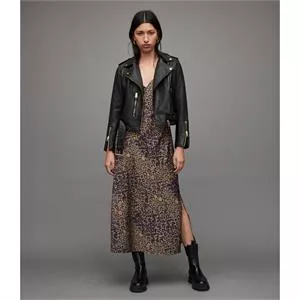 AllSaints Balfern Gold Leather Biker Jacket